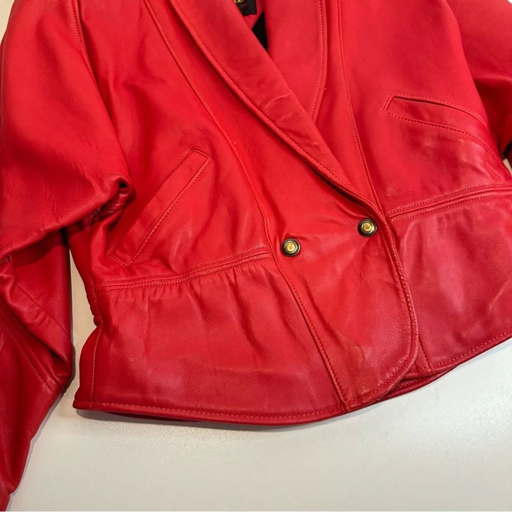 Vintage Red Soft Leather Jacket Women's 1980s 1990s Festive Western Boho Preppy - Picture 11 of 16